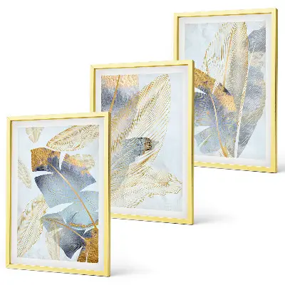 Billedvæg med lyseblå og beige blade