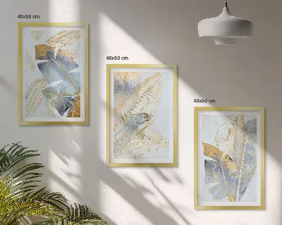 Billedvæg med lyseblå og beige blade