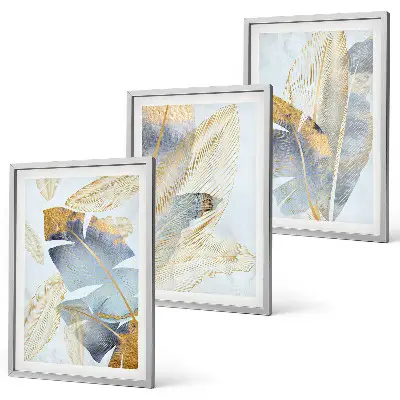 Billedvæg med lyseblå og beige blade