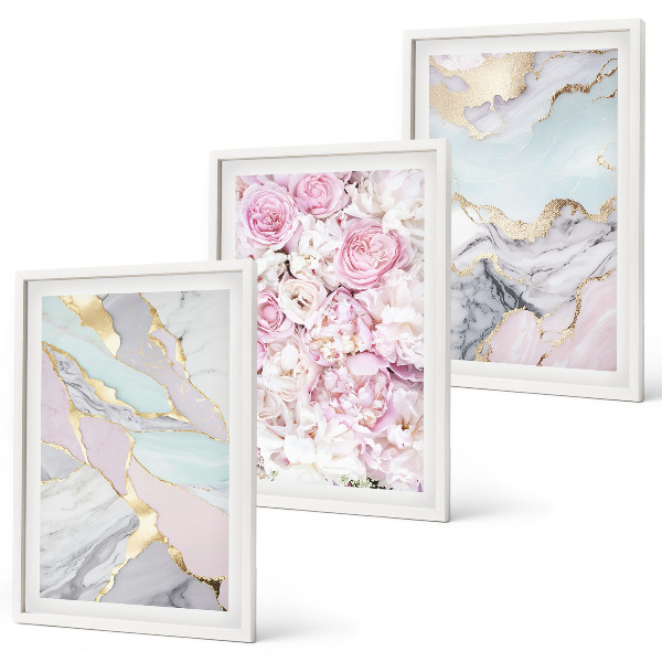 Billedsæt til soveværelset Lyserøde blomster marmor pastel