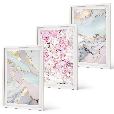 Billedsæt til soveværelset Lyserøde blomster marmor pastel