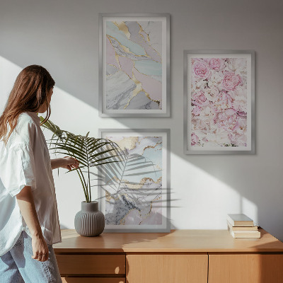 Billedsæt til soveværelset Lyserøde blomster marmor pastel