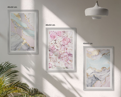 Billedsæt til soveværelset Lyserøde blomster marmor pastel