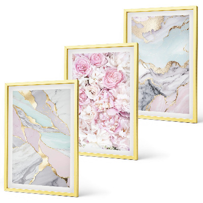 Billedsæt til soveværelset Lyserøde blomster marmor pastel