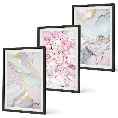 Billedsæt til soveværelset Lyserøde blomster marmor pastel