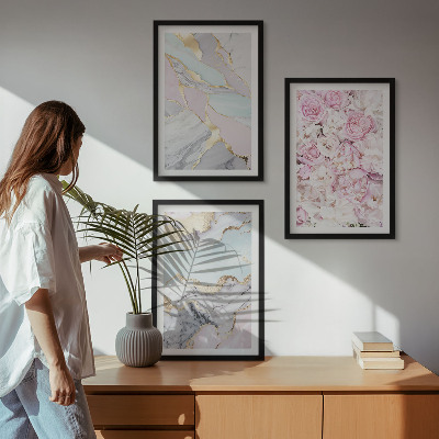 Billedsæt til soveværelset Lyserøde blomster marmor pastel