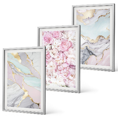 Billedsæt til soveværelset Lyserøde blomster marmor pastel