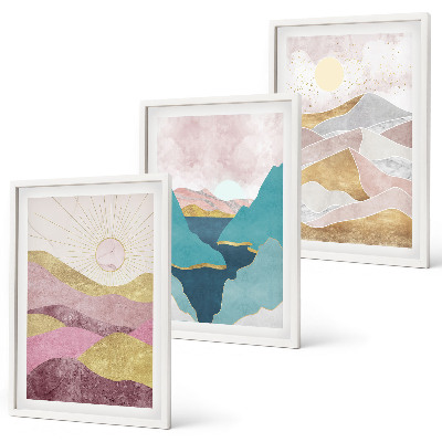 Billedvæg inspiration Abstrakte bjerge sol