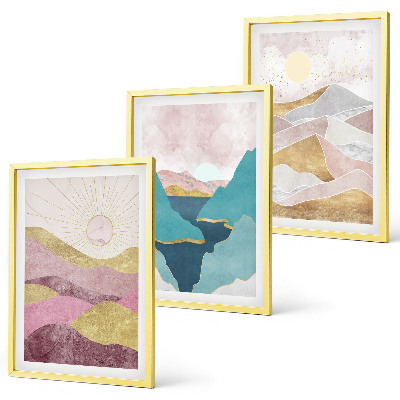 Billedvæg inspiration Abstrakte bjerge sol