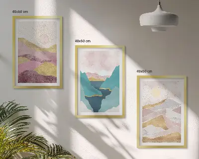 Billedvæg med abstrakte bjerge og sol inspiration til din billedvæg