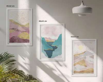 Billedvæg med abstrakte bjerge og sol inspiration til din billedvæg
