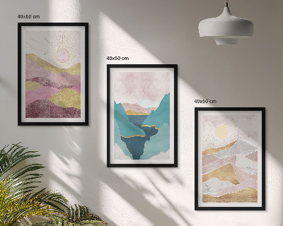 Billedvæg inspiration Abstrakte bjerge sol