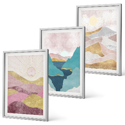 Billedvæg inspiration Abstrakte bjerge sol