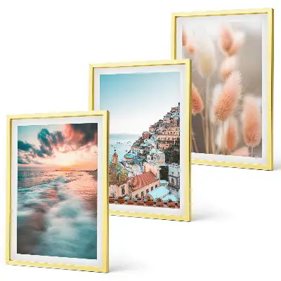 Triptykon med havsolnedgang og blomster inklusive ramme