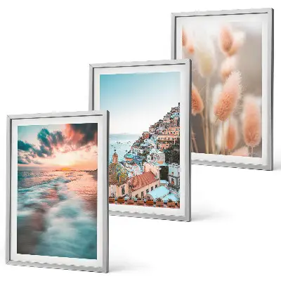 Triptykon med havsolnedgang og blomster inklusive ramme