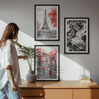 Billedvæg inspiration Eiffeltårnets grå malerier