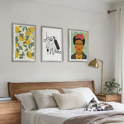 Triptykon med Frida-motiv: Citroner og vin billeder med ramme