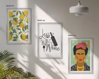 Triptykon med Frida-motiv: Citroner og vin billeder med ramme