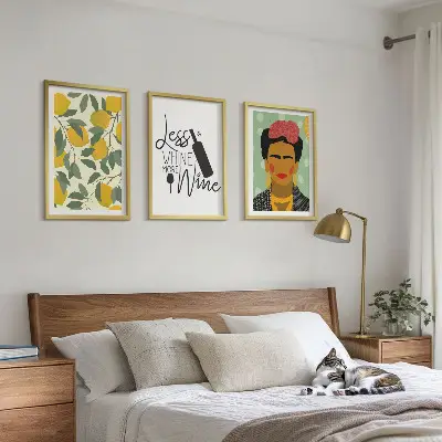 Triptykon med Frida-motiv: Citroner og vin billeder med ramme