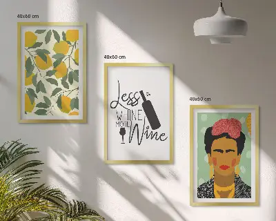Triptykon med Frida-motiv: Citroner og vin billeder med ramme