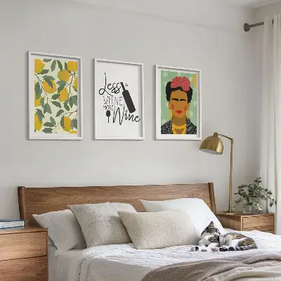 Triptykon med Frida-motiv: Citroner og vin billeder med ramme