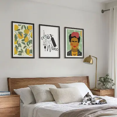 Triptykon med Frida-motiv: Citroner og vin billeder med ramme