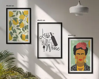 Triptykon med Frida-motiv: Citroner og vin billeder med ramme