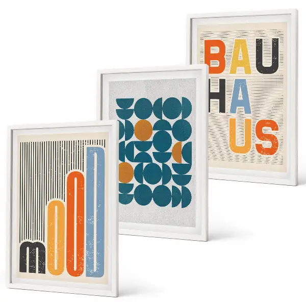 Billedsæt til soveværelset med geometriske Bauhaus-mønstre