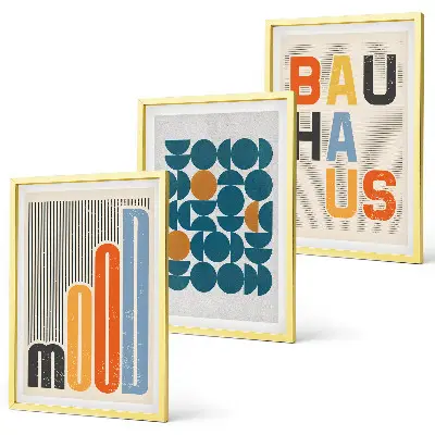 Billedsæt til soveværelset med geometriske Bauhaus-mønstre