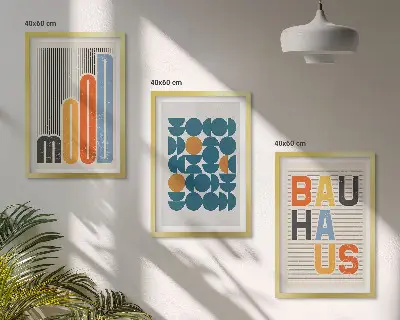 Billedsæt til soveværelset med geometriske Bauhaus-mønstre