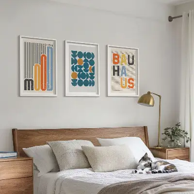 Billedsæt til soveværelset med geometriske Bauhaus-mønstre