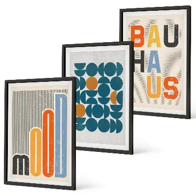 Billedsæt til soveværelset med geometriske Bauhaus-mønstre