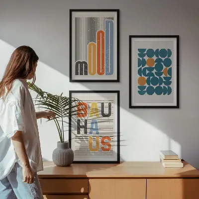 Billedsæt til soveværelset med geometriske Bauhaus-mønstre