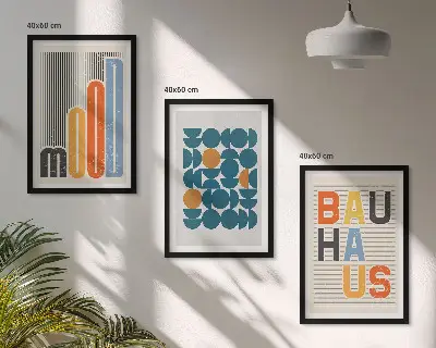 Billedsæt til soveværelset med geometriske Bauhaus-mønstre