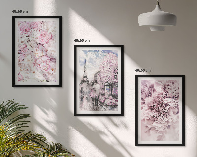 Triptykon billeder med ramme Blomster i nuancer af lyserødt landskab