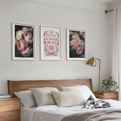 Triptykon billeder med ramme Indskrift med drømme om vintageroser