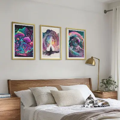 Billedsæt til soveværelset med farverige fantasikunstillustrationer