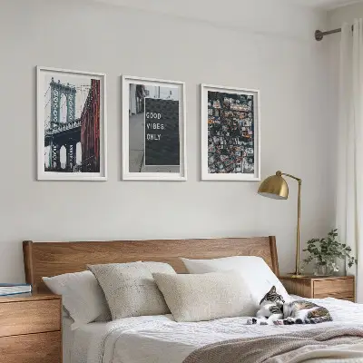 Triptykon med fugleperspektiv af storbybro indrammede billeder