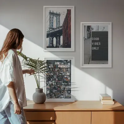 Triptykon med fugleperspektiv af storbybro indrammede billeder