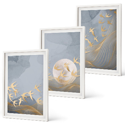 Triptykon billeder med ramme Fugle, der flyver på himlen