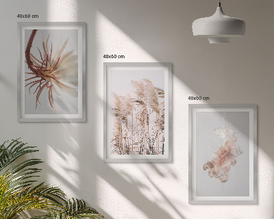 Triptykon billeder med ramme Græsblomster lys baggrundssæt