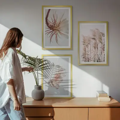 Græsblomster på lys baggrund triptykon med ramme