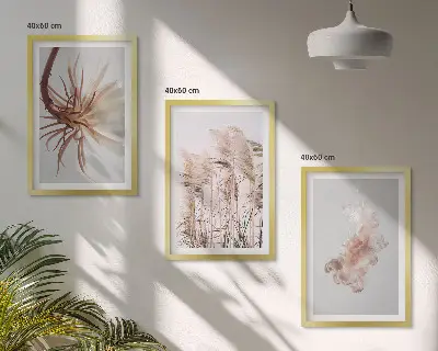 Græsblomster på lys baggrund triptykon med ramme