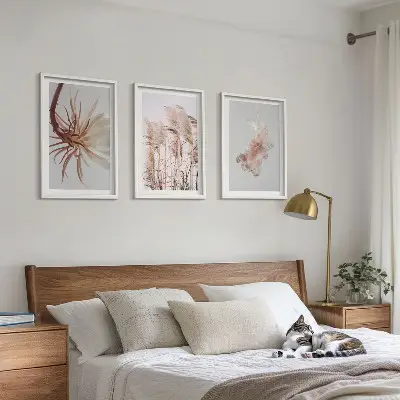 Græsblomster på lys baggrund triptykon med ramme