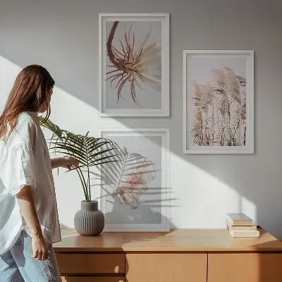 Græsblomster på lys baggrund triptykon med ramme