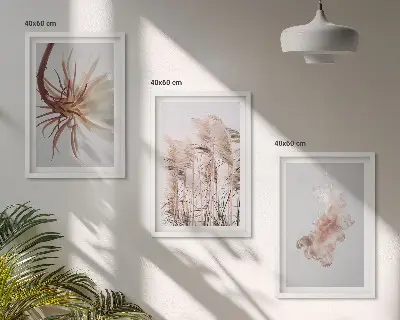 Græsblomster på lys baggrund triptykon med ramme