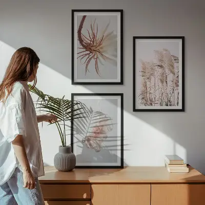 Græsblomster på lys baggrund triptykon med ramme