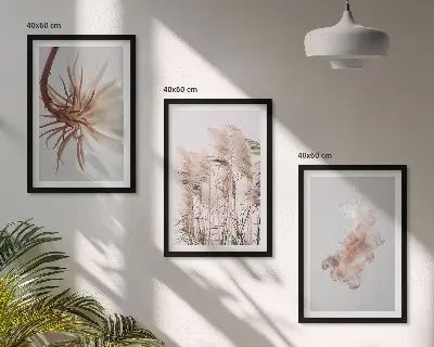 Græsblomster på lys baggrund triptykon med ramme