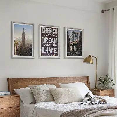 Billedsæt til soveværelset med citat om landskaber i New York