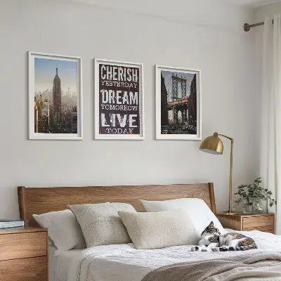 Billedsæt til soveværelset med citat om landskaber i New York